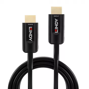 Hybridi-kuitu-HDMI-kaapeli Lindy 15 m, Ultra High Speed 48 Gbit/s, HDMI 2.1, kullatut liittimet, musta