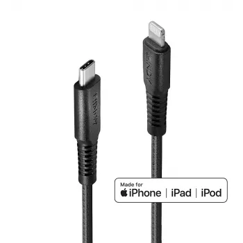 Lindy 3 m vahvistettu USB Type-C–Lightning-kaapeli