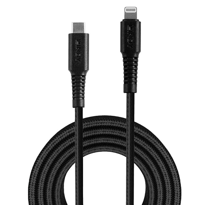 Lindy 3 m vahvistettu USB Type-C–Lightning-kaapeli