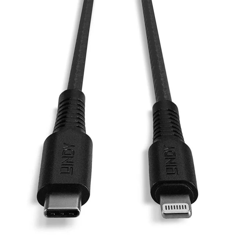 Lindy 1 m vahvistettu USB Type-C–Lightning-lataus- ja synkronointikaapeli