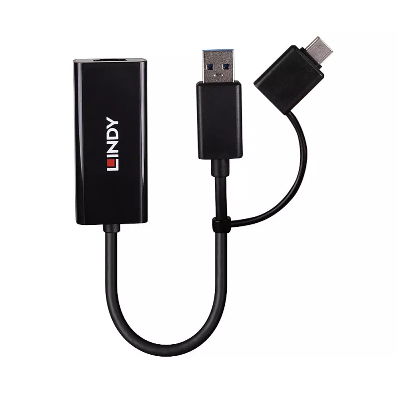 Lindy USB 3.2 Gen 1 Gigabit Ethernet -muunnin langallinen USB Ethernet 5000 Mbit/s musta