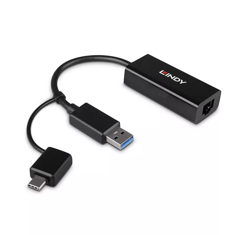 Lindy USB 3.2 Gen 1 Gigabit Ethernet -muunnin langallinen USB Ethernet 5000 Mbit/s musta
