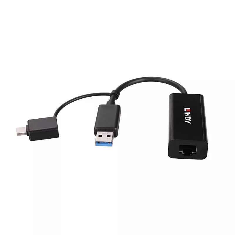 Lindy USB 3.2 Gen 1 Gigabit Ethernet -muunnin langallinen USB Ethernet 5000 Mbit/s musta