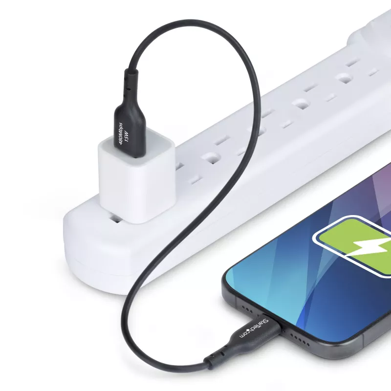 StarTech.com 30 cm USB-A - USB-C -latauskaapeli, lataus ja synkronointi, 3A, USB 2.0, TPE-päällyste – musta USB-latauskaapeli