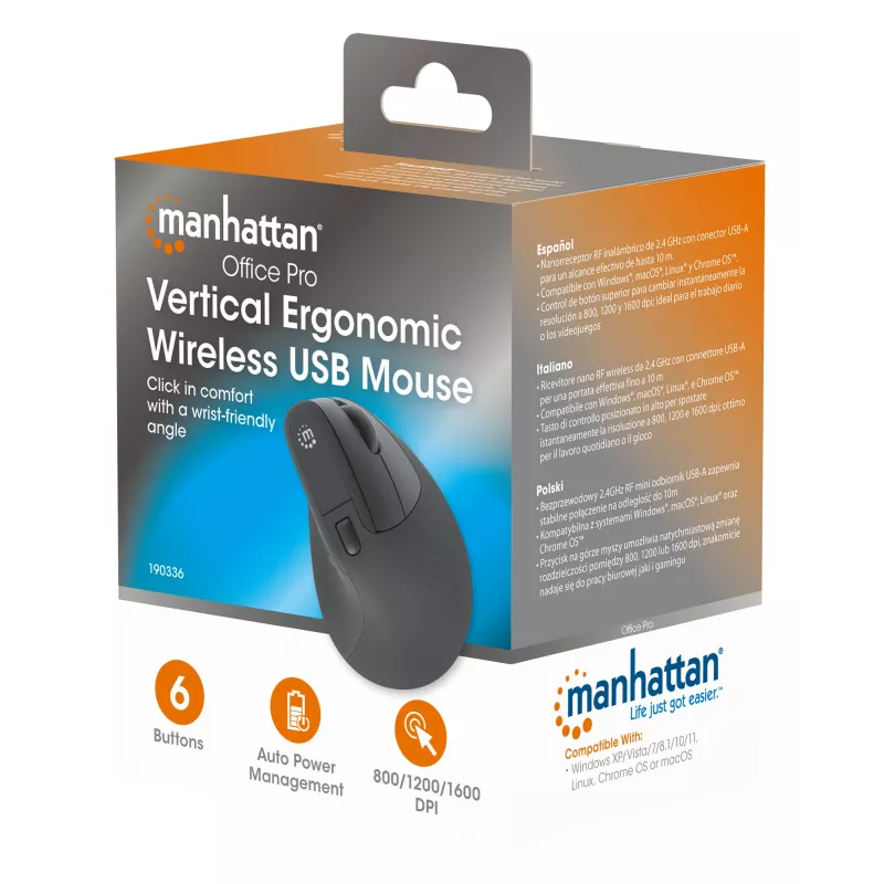 Langaton hiiri Manhattan ergonominen pystysuora oikeakätinen RF