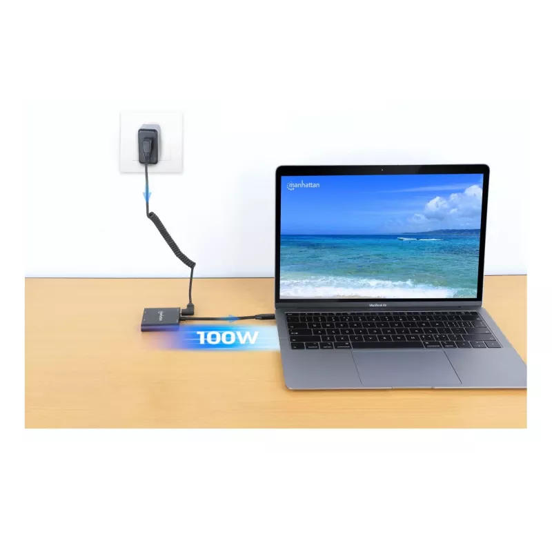 Moniporttisovitin Manhattan 154321 USB Type-C–2 HDMI USB-A Power Delivery 100 W