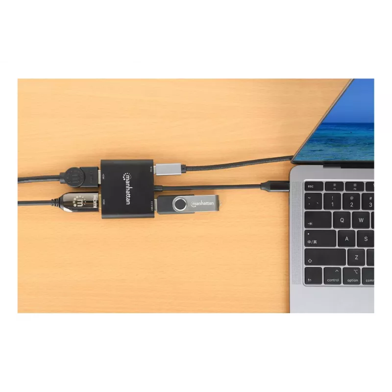 Moniporttisovitin Manhattan 154321 USB Type-C–2 HDMI USB-A Power Delivery 100 W