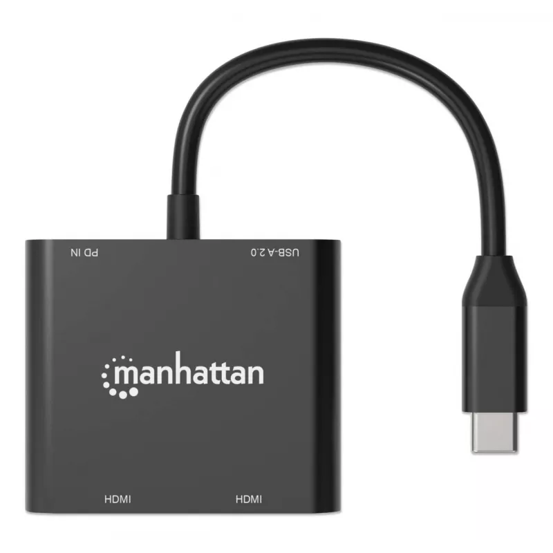 Moniporttisovitin Manhattan 154321 USB Type-C–2 HDMI USB-A Power Delivery 100 W