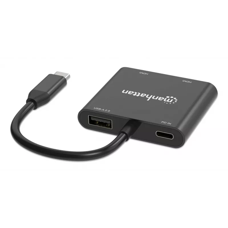 Moniporttisovitin Manhattan 154321 USB Type-C–2 HDMI USB-A Power Delivery 100 W
