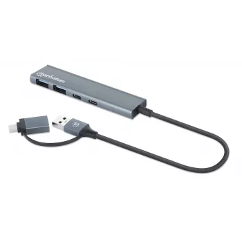 USB-C & USB-A combo-telakka/keskitin Manhattan 4 porttia 5 Gbps alumiini