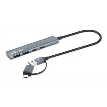 USB-C & USB-A combo-telakka/keskitin Manhattan 4 porttia 5 Gbps alumiini