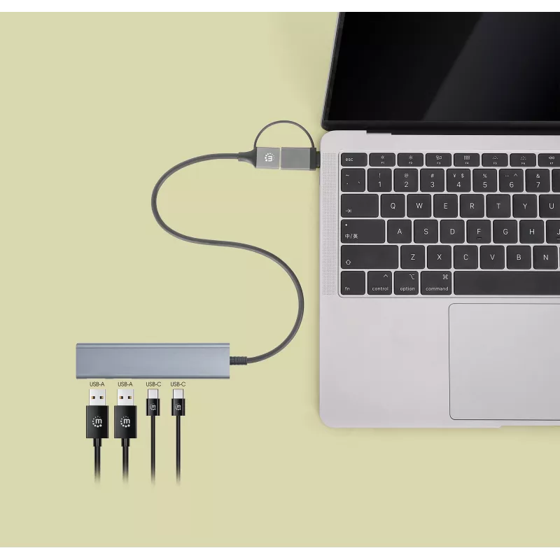 USB-C & USB-A combo-telakka/keskitin Manhattan 4 porttia 5 Gbps alumiini