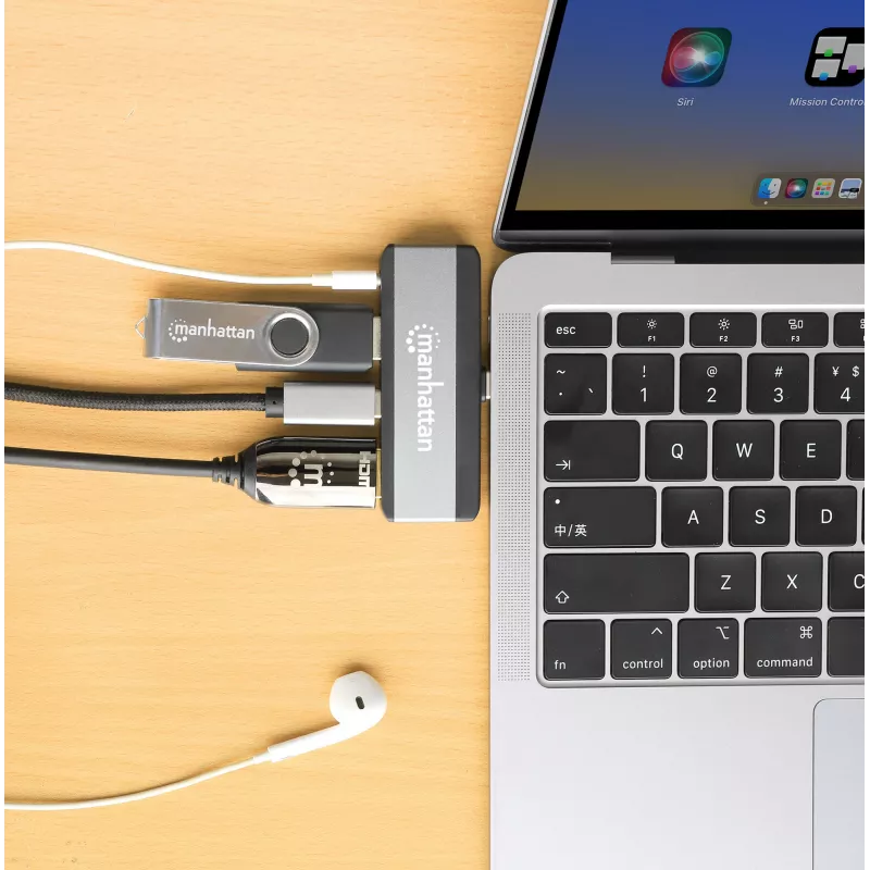 USB-C-matkatelakka Manhattan 190404 4 porttia HDMI USB-A USB-C 3,5 mm