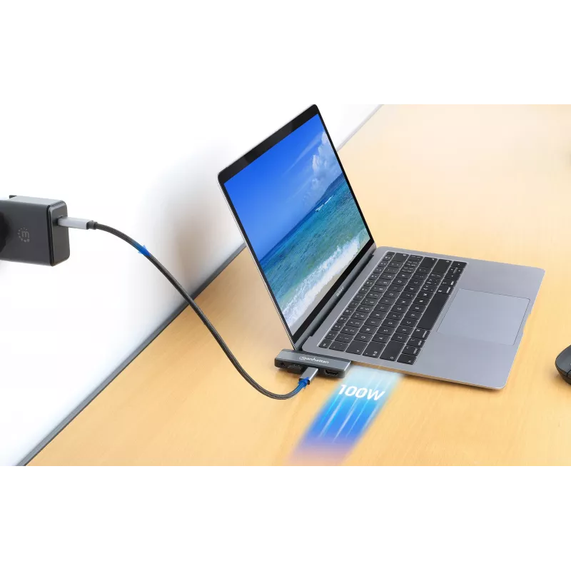USB-C-matkatelakka Manhattan 190404 4 porttia HDMI USB-A USB-C 3,5 mm