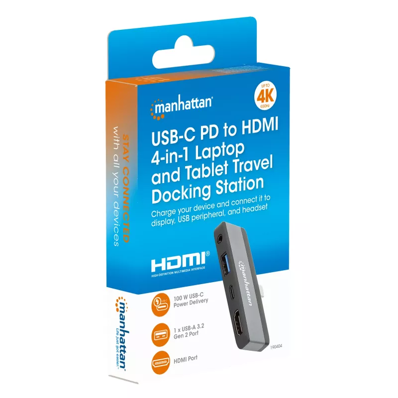 USB-C-matkatelakka Manhattan 190404 4 porttia HDMI USB-A USB-C 3,5 mm