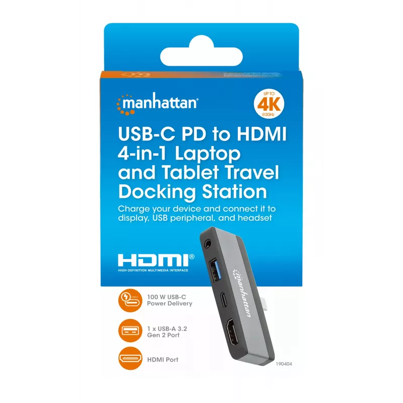 USB-C-matkatelakka Manhattan 190404 4 porttia HDMI USB-A USB-C 3,5 mm