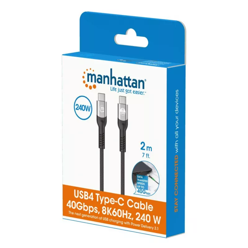 USB-C-uros USB-C-urokseen -kaapeli Manhattan 2 m USB4 Gen 3x2 8K 60Hz