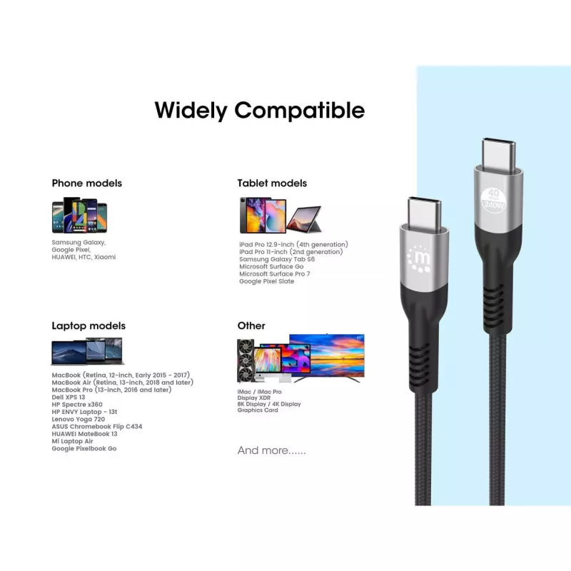 USB-C-uros USB-C-urokseen -kaapeli Manhattan 2 m USB4 Gen 3x2 8K 60Hz