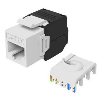 Keystone-liitin Cat.6A suojaamaton työkaluton, EQUIP 769227, RJ-45, litteä rakenne, valkoinen, 8 kpl