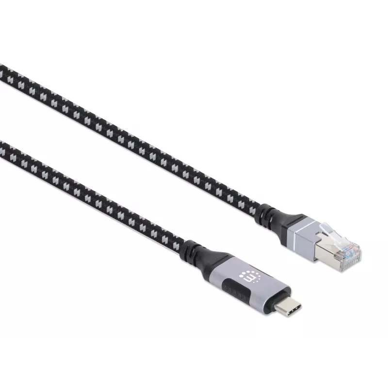 Manhattan USB-C Gigabit-verkko Ethernet RJ45 -kaapeli 2 m musta/hopea