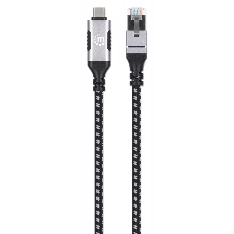 Manhattan USB-C Gigabit-verkko Ethernet RJ45 -kaapeli 2 m musta/hopea