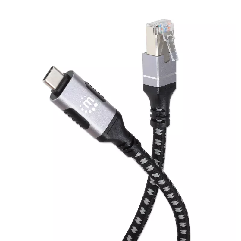 Manhattan USB-C Gigabit-verkko Ethernet RJ45 -kaapeli 2 m musta/hopea