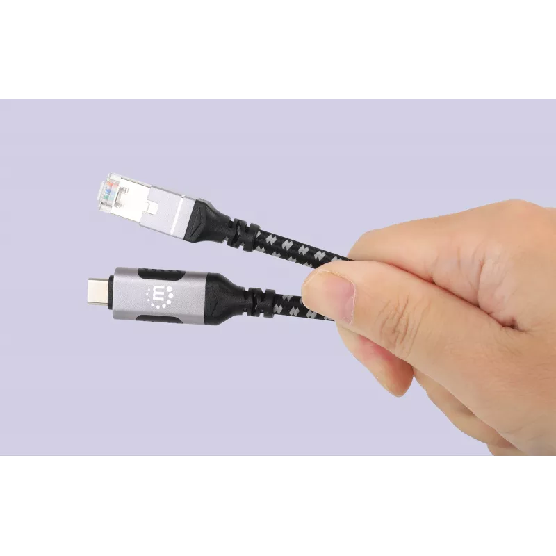 Manhattan USB-C Gigabit-verkko Ethernet RJ45 -kaapeli 2 m musta/hopea