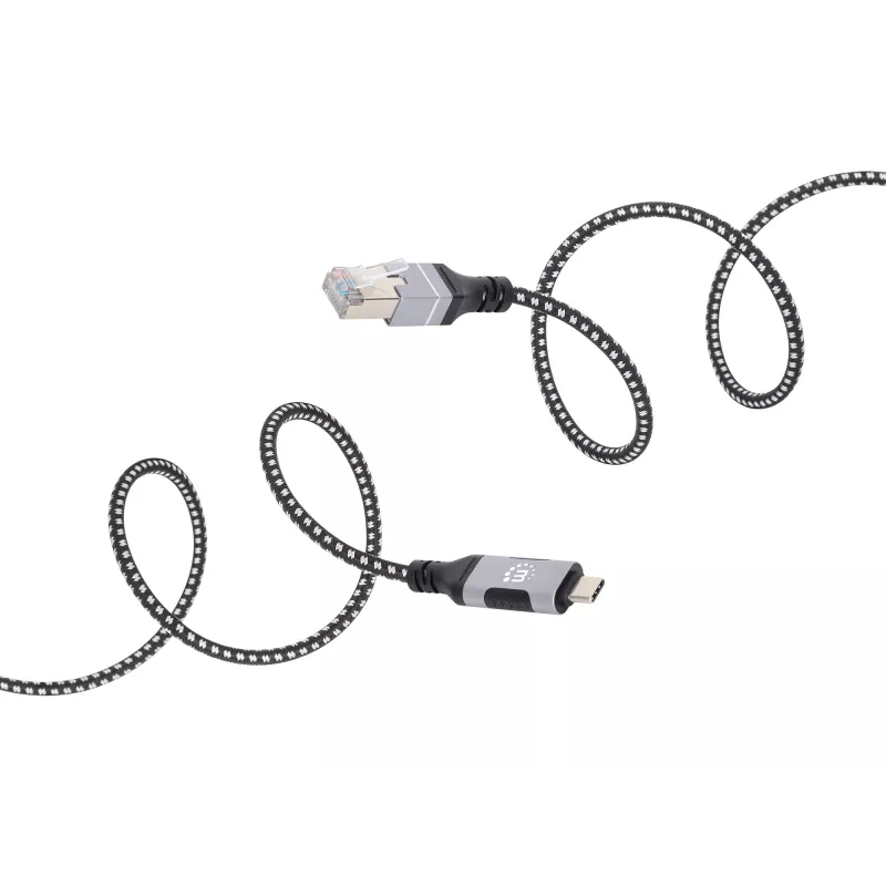 Manhattan USB-C Gigabit-verkko Ethernet RJ45 -kaapeli 2 m musta/hopea