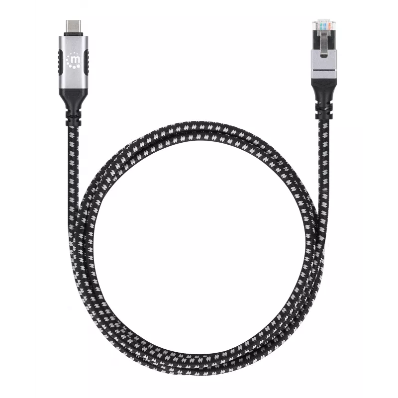 Manhattan USB-C Gigabit-verkko Ethernet RJ45 -kaapeli 2 m musta/hopea