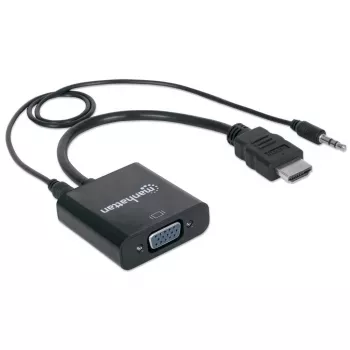 Manhattan HDMI-VGA-muunninkaapeli (äänellä), 1080p, 30 cm, uros-naaras, Micro-USB-virtatulo lisävirtaa varten tarvittaessa, musta, kolmen vuoden takuu