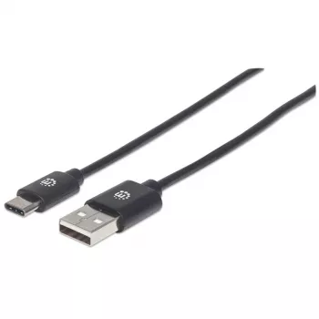 Manhattan USB-C-USB-A-kaapeli, 1 m, uros-uros, musta, 480 Mbit/s (USB 2.0), Hi-Speed USB, elinikäinen takuu, vastaa USB2AC1M