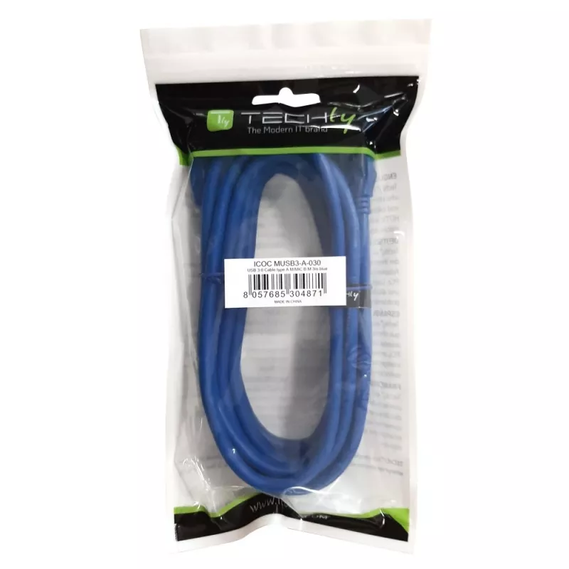 USB-kaapeli TECHLY ICOC-MUSB3-A-005 — USB A–Micro-USB B, USB 3.2 Gen 1 (5 Gbit/s), 0,5 m, sininen