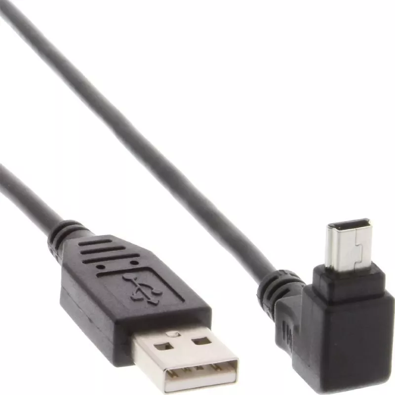 Techly USB 2.0 -kaapeli A-uros / Mini B -uros 90° 1,8 m musta ICOC MUSB-AA-018ANG