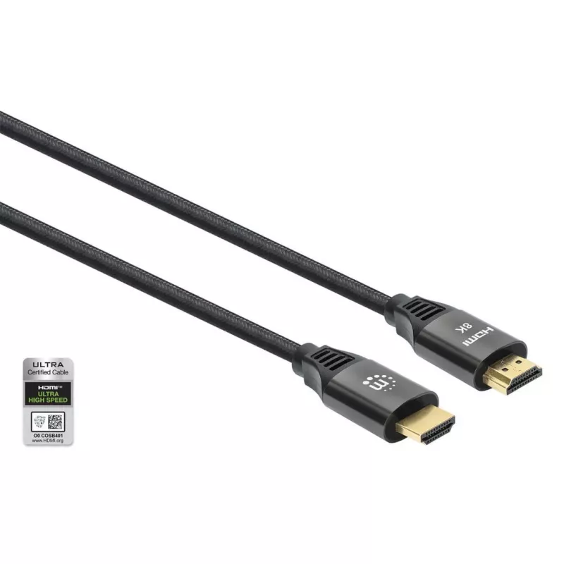 HDMI-kaapeli Ethernetillä Manhattan 8K@60Hz 2 m punottu uros-uros musta