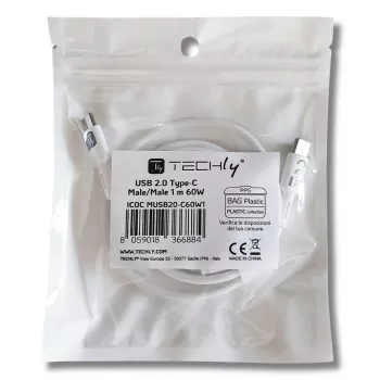 Techly ICOC-MUSB20-C60W1 USB-kaapeli USB 2.0 1 m USB-C valkoinen