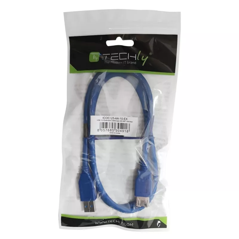Techly USB 3.0 -jatkokaapeli A-uros / A-naaras 0,5 m sininen ICOC U3-AA-005-EX