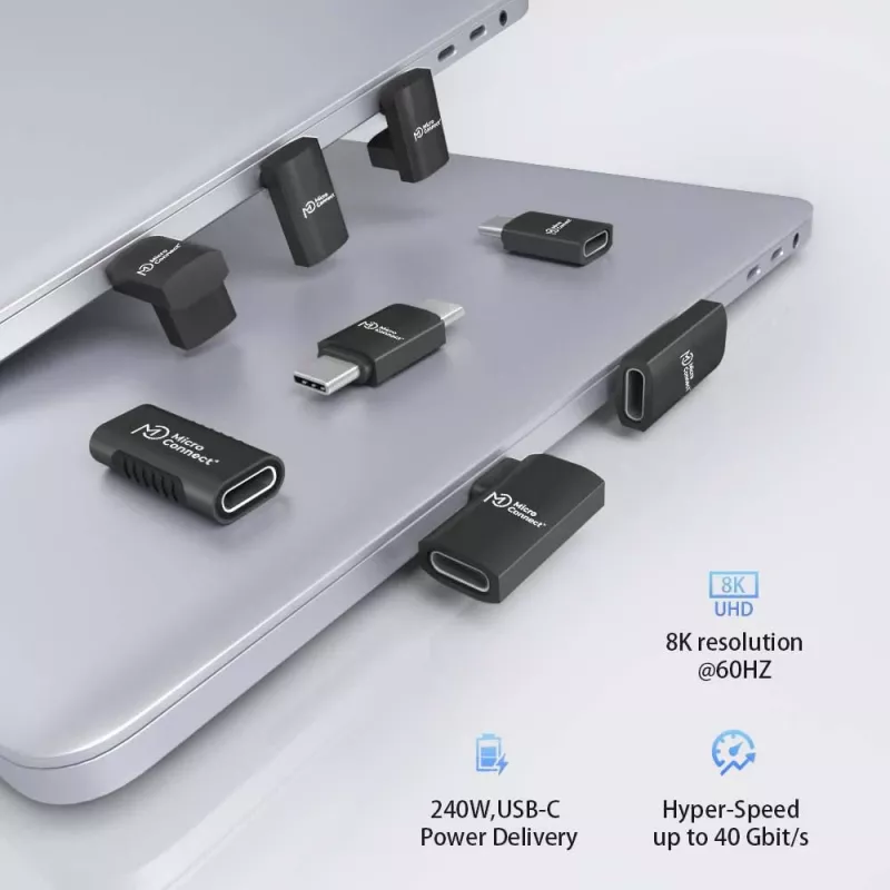 MicroConnect USB4-CCFAS90-240W Premium USB4 Gen 3x2 USB-C vaakasuuntainen 90° sovitin, 240 W, 40 Gbps