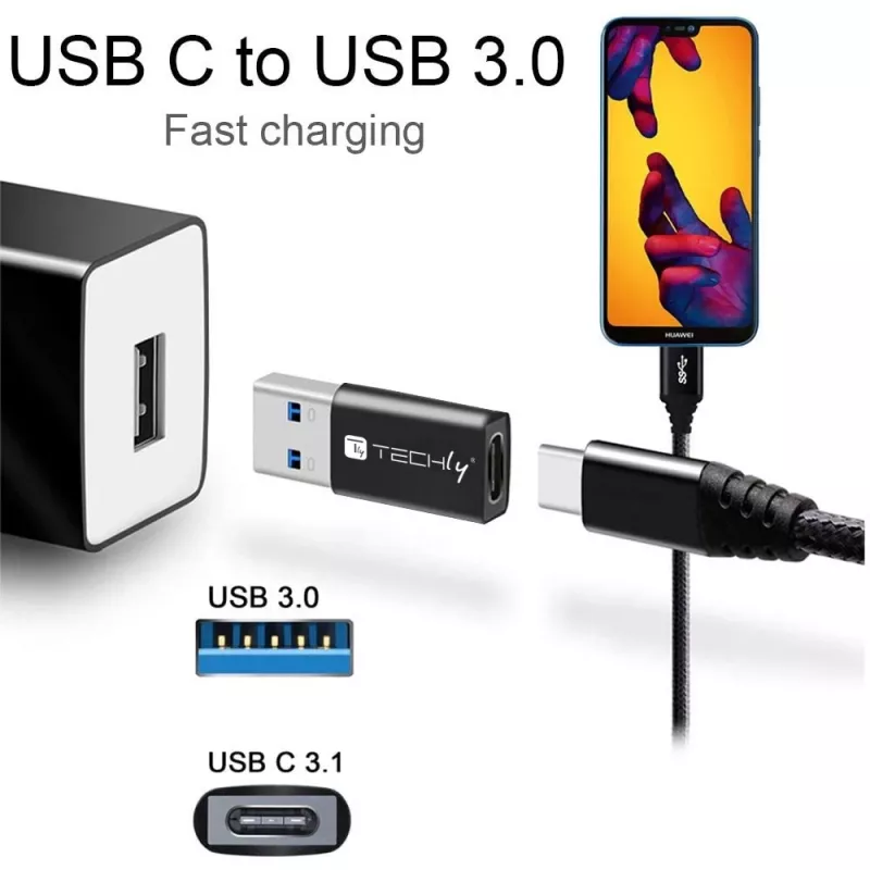 USB-sovitin Techly IADAP USB3-AFT USB A - USB C musta