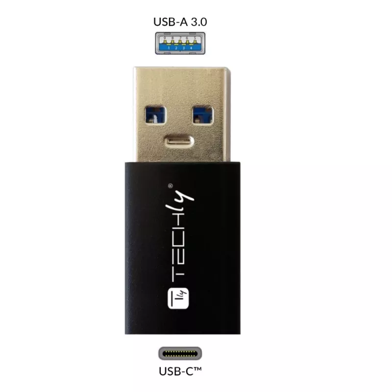 USB-sovitin Techly IADAP USB3-AFT USB A - USB C musta