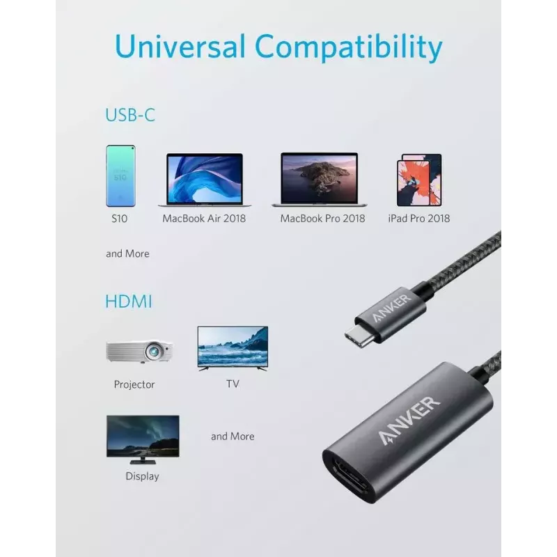 USB-näytönohjainadapteri Anker A83120A1 — USB 3.2 Gen 1, musta/harmaa, kaapeli 0,15 m