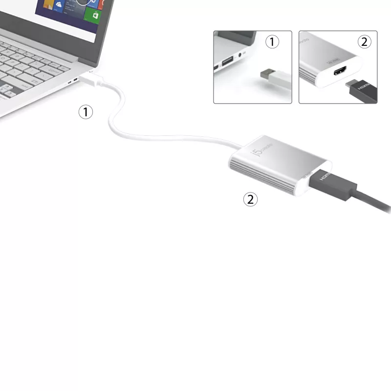 j5create JUA354 USB 3.0 - 4K HDMI näyttöadapteri hopea