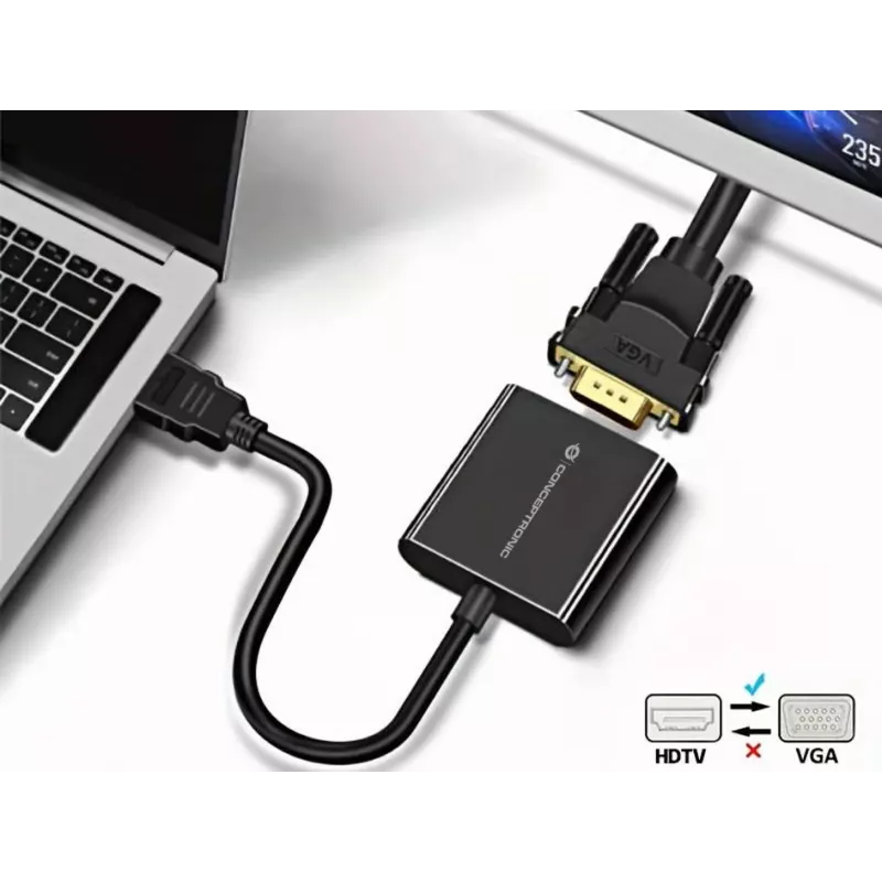 Conceptronic ABBY20B HDMI-VGA-adapteri, 0,25 m, HDMI tyyppi A (standardi), VGA (D-Sub), uros, naaras, suora