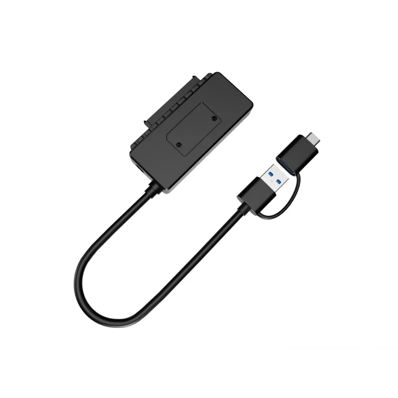 Conceptronic ABBY21B USB 3.0 SATA -sovitin virtalähteellä, 2,5 tuuman/3,5 tuuman SATA HDD/SSD, 2-in-1 USB-C/A-kaapeli