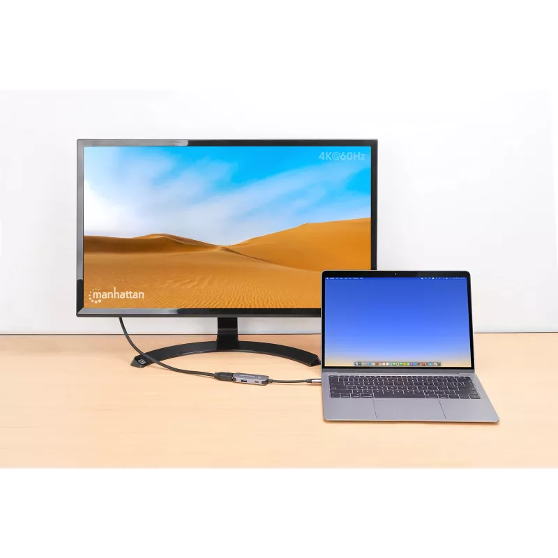 Manhattan USB-C-telakka/keskitin HDMI USB-A USB-C 100W Power Delivery 4K 60Hz