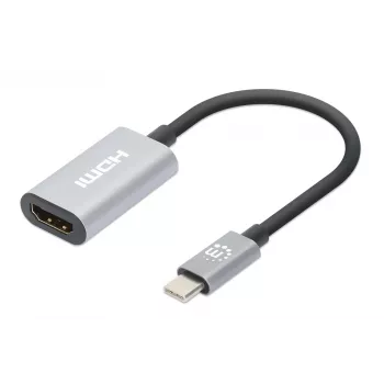 Manhattan USB-C-HDMI-kaapeli, 4K@60Hz, 5 Gbit/s (USB 3.2 Gen1 aka USB 3.0), 11 cm, uros naaras, musta/hopea, kolmen vuoden takuu
