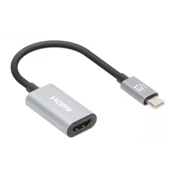 Manhattan USB-C-HDMI-kaapeli, 4K@60Hz, 5 Gbit/s (USB 3.2 Gen1 aka USB 3.0), 11 cm, uros naaras, musta/hopea, kolmen vuoden takuu
