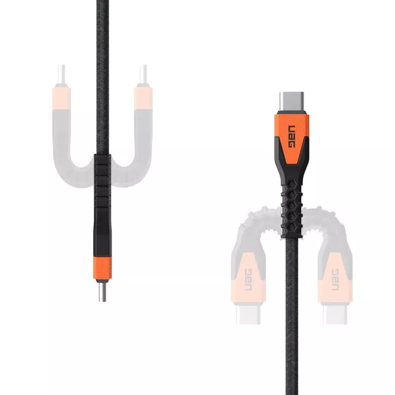 USB-C-USB-C-latauskaapeli Eaton 1,5 m – Kevlar-ydin, USB 2.0, musta/oranssi