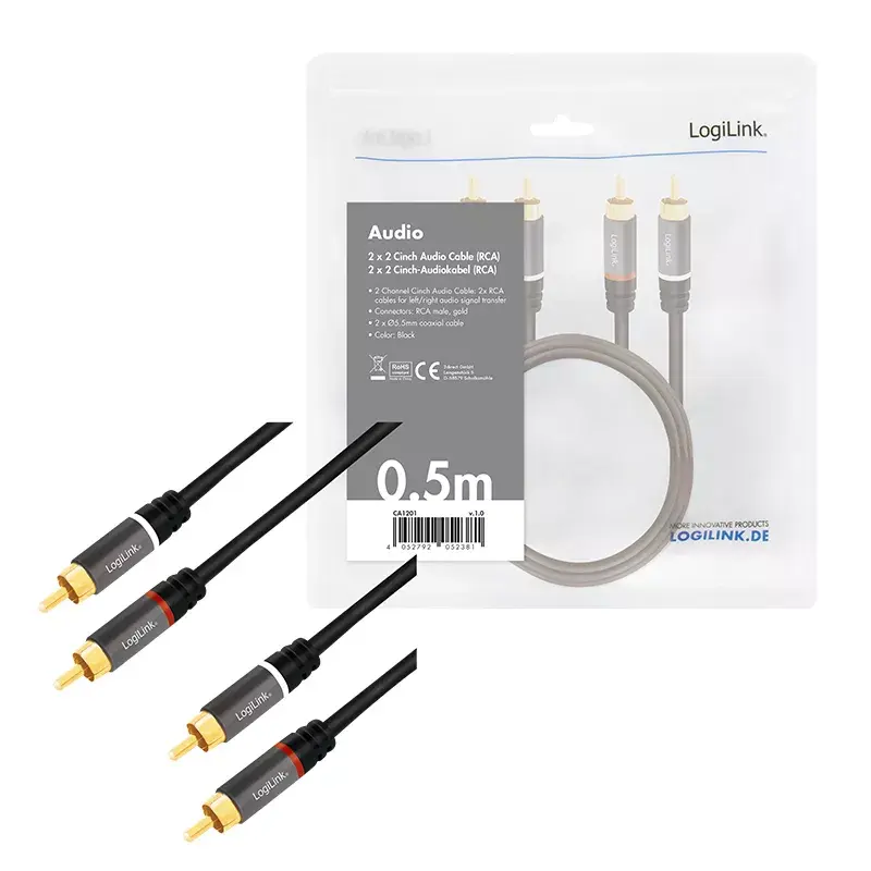 Audiokaapeli LogiLink CA1201 0,5 m 2 x RCA musta
