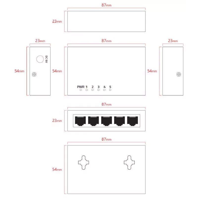 Lanview LVN-DESK-5PORT-1G hallitsematon 5-porttinen Gigabit Ethernet -kytkin
