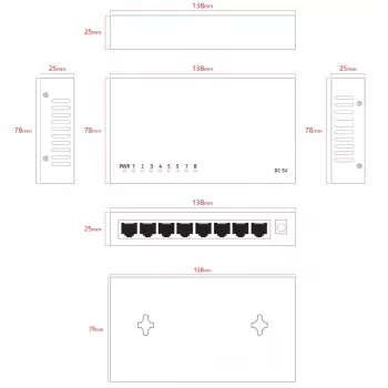 Hallitsematon kytkin Lanview LVN-DESK-8PORT-1G — 8-porttinen 1 Gbps Ethernet-työpöytäkytkin